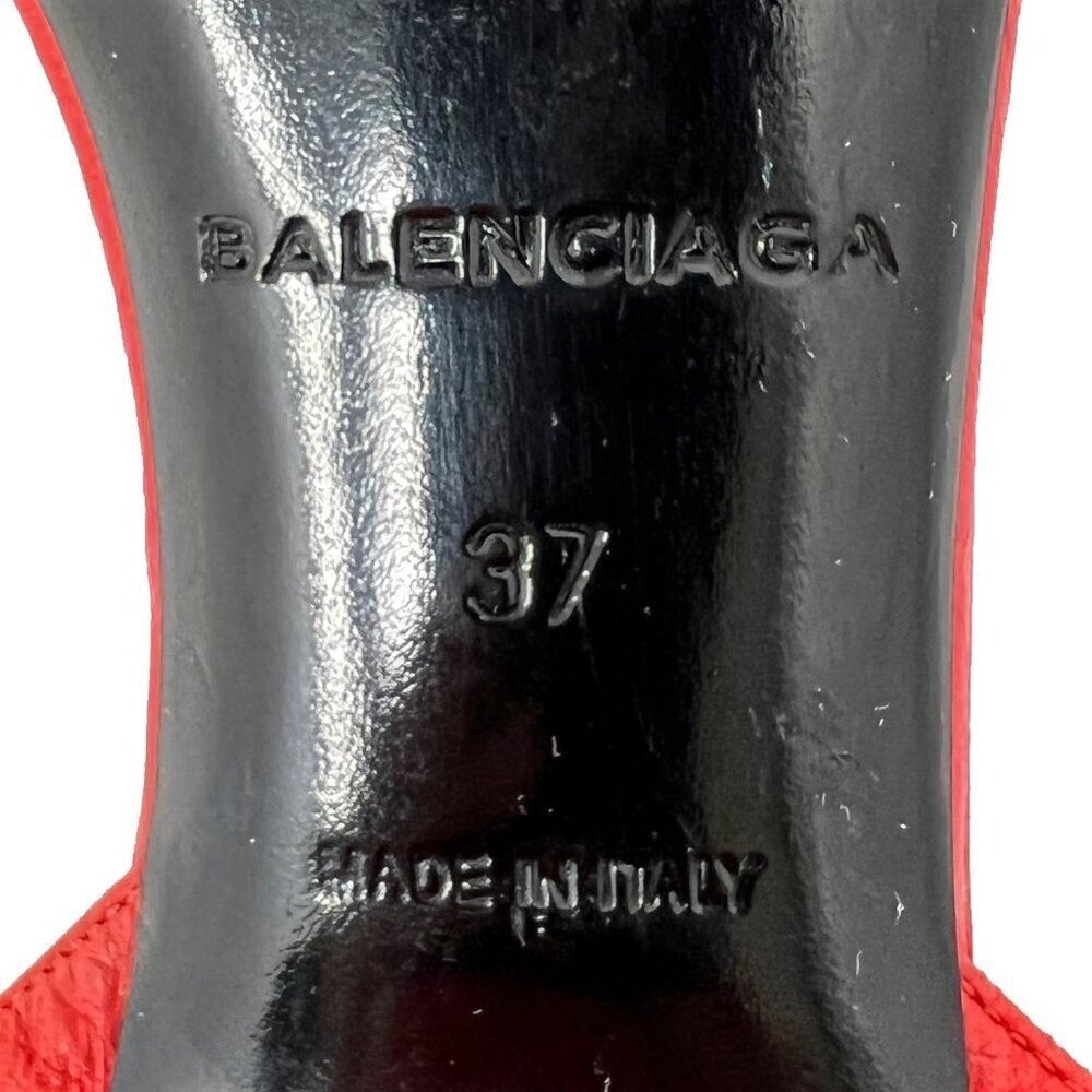 Balenciaga Red Leather Studded Sandals Silver Heel Shoes 37 - Picture 7 of 9